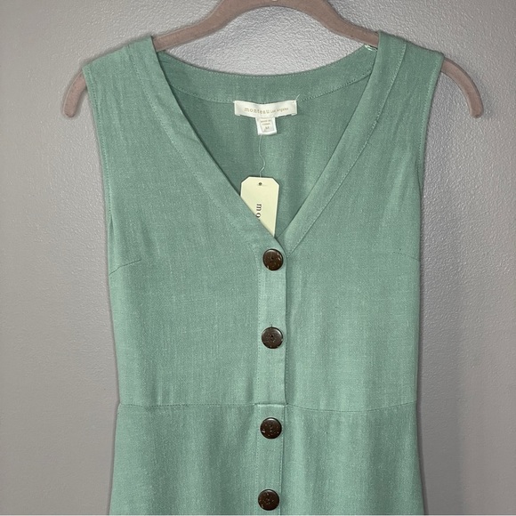 Monteau Sage Green Linen Blend Midi Dress - Picture 3 of 7